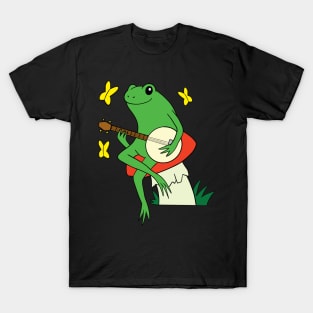 Banjo Playing Frog Sitting on a Red Toadstool T-Shirt